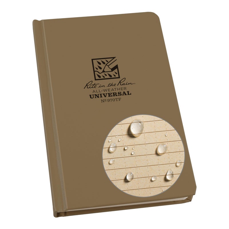 Rite in The Rain Weatherproof Hard Cover Notebook, 4.75" x 7.5", Tan Cover, Universal Pattern (No. 970TF) - Image 1